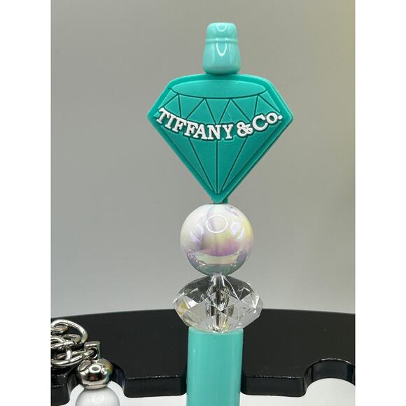 Tiffany Blue Beaded Pen & Keychain Set – Diamond Charm Gift for Her - Picture 6 of 8
